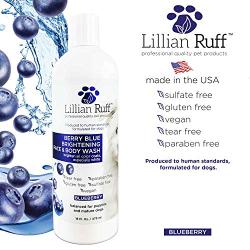 Lillian Ruff Berry Blue Brightening Face and Body Wash for Dogs and Cats - Tear Free Blueberry Shampoo - Remove Tear Stains, Hydrate Dry Itchy Skin, Add Shine & Luster to Coats - Made in USA (16oz)