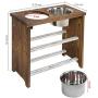 MyGift 15 Inch Tall Dark Brown Burnt Wood Large Pet Dog Raised Feeder Stand with 2 Stainless Steel Bowls