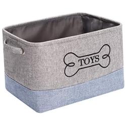 Durable Canvas Dog Toy Basket with Handle, Toy Dog Storage, Doggie Toy bin - Perfect for Carry Small Dog Puppy Toys, Blankets, chew Toy, leashes and Stuff - GrayBlue