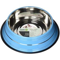 Iconic Pet Color Splash Stripe Non-Skid Pet Bowl, 96-Ounce, Blue