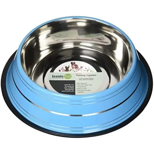 Iconic Pet Color Splash Stripe Non-Skid Pet Bowl, 96-Ounce, Blue Iconic Pet Color Splash Stripe Non-Skid Pet Bowl, 96-Ounce, Blue