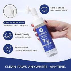 FUROVO Made in USA Natural Plant-Based Waterless Dog Paw Cleaner Shampoo Rinse-Free Solution with Portable Attached Cleaning Brush Head + Microfiber Towel for Dogs, Cats & Puppies