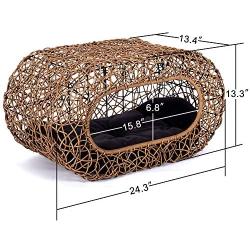 Fun Stackable Wicker Cat Hideaway House - Interactive Play Rattan Cat House for Indoor Cats Kitty, Pet Friendly Top/Side House Entry, Cat Bed Enclosed