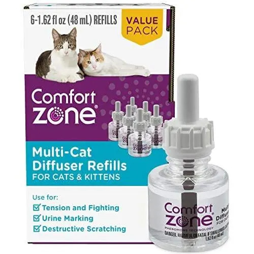 Comfort Zone Multicat Calming Diffuser Refill, 48 ml- 6 Pack, 180 Day Use 6 pack Comfort Zone Multicat Calming Diffuser Refill, 48 ml- 6 Pack, 180 Day Use 6 pack