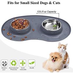 Vivaglory Dog Bowls Set with Double Stainless Steel Feeder Bowls and Wider Non Skid Spill Proof Silicone Mat for Cats Puppies Dogs