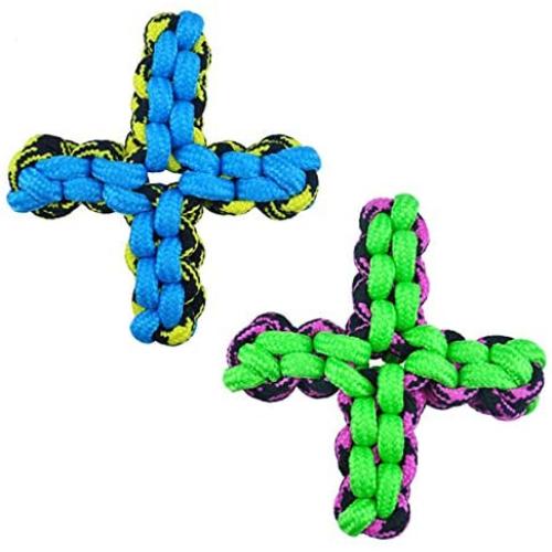 MPP Paracord Dog Toys Twisted Rope Quad X Shape Tough Chew Tugs Choose Color 7 3/4''