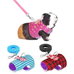 POPETPOP Small Animals Harness Vest and Leash Set, Adjustable Outdoor Walking Chest Strap Harness with Cute Bowknot for Rabbit, Guinea Pig Hamster