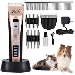 Dog Clippers -【with 2 Shaving Heads】 Pet Clippers Low Noise Rechargeable Cordless Dog Trimmers Professional Animal Grooming Shavers for Thick Hair Dogs, Cats, Rabbits and Horses (Gold3)