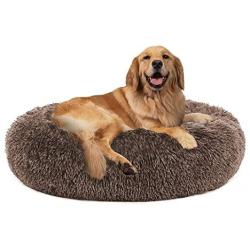 PUPPBUDD Calming Dog Bed Cat Bed Donut, Faux Fur Pet Bed Self-Warming Donut Cuddler, Comfortable Round Plush Dog Beds for Large Medium Dogs and Cats (24''/32''/36'')