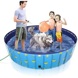 Gimars Thicker PVC Sturdy Not Collapsing Quickly Drain 63’’ x 12’’ Dog Bath Pool XXL Foldable Pet Bathtub Non-Slip Outdoor Kiddie Pool Summer Swimming Pools for Dogs Cats and Kids,(Basic)