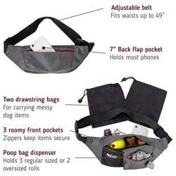 Leashboss PackUp Pouch Dog Treat Training Fanny Pack (Gray) with 120 Bags, 8 Rolls Unscented Leak Proof Gray Poop Bags