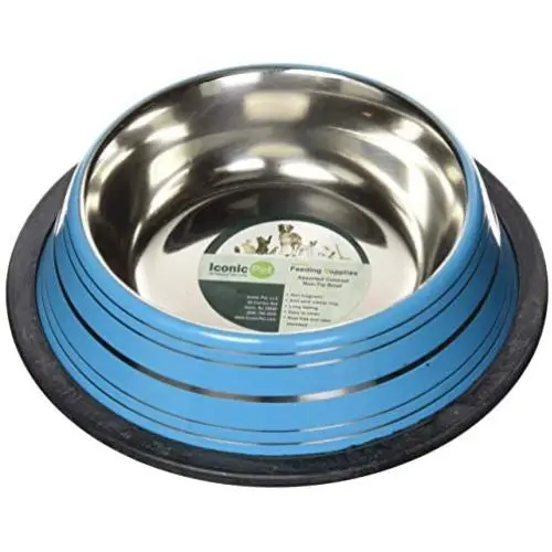 Iconic Pet Color Splash Stripe Stainless Steel Dog Food Bowl with Removable Non- Skid Ring makes it a Stable Puppy Water Bowl in Varying Sizes and Colors - Rust Free Feeding Bowl is Dishwasher Safe Iconic Pet Color Splash Stripe Stainless Steel Dog Food Bowl with Removable Non- Skid Ring makes it a Stable Puppy Water Bowl in Varying Sizes and Colors - Rust Free Feeding Bowl is Dishwasher Safe