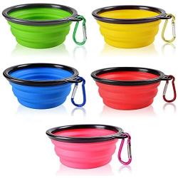 SENHAI Collapsible Travel Bowls for Dogs Cats Pets, 5 Pack Raised Bowls for Feeding Watering on Journeys Hiking Camping, Lightweight & Portable