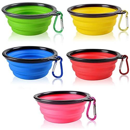SENHAI Collapsible Travel Bowls for Dogs Cats Pets, 5 Pack Raised Bowls for Feeding Watering on Journeys Hiking Camping, Lightweight & Portable