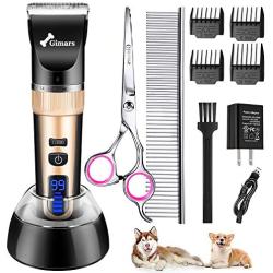 Gimars Quiet Rechargeable Cordless Electric Dog Hair Clippers, Powerful Pet Shaver Hair Clippers Dog Trimmers Shears Set with Comb Guides Scissors for Dogs Cats Pets Cat, Horse