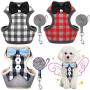 Weewooday 3 Pieces Puppy Harness and Leash Set No Pull Pet Harness with Leash Adjustable Mesh Dog Walking Harness with Cute Bows Plaid Pattern and Buttons for Small Dogs and Cats