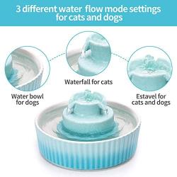 THMY Ceramic Pet Drinking Fountain, 70 oz Automatic Porcelain Cat Water Fountain, Ultra Quiet Water Fountains for Cats and Dogs with Clean Brush and Foam - Blue