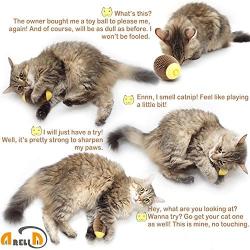 ARELLA Catnip Football Toy for Cats Catnip Refillable Scratcher Ball Kittys Faithful Playmate Reduce Obesity and Loneliness CSB06BR