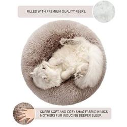 Loves cabin 24in Cat Beds for Indoor Cats - Cat Bed with Machine Washable, Waterproof Bottom - Taupe Fluffy Dog and Cat Calming Cushion Bed for Joint-Relief and Sleep Improvement