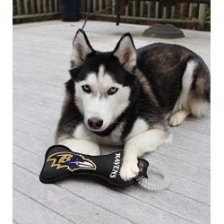 Pets First NFL Baltimore Ravens Dental Dog TUG Toy with Squeaker. Tough PET Toy for Healthy Fun, Teething & Cleaning Pets Teeth & Gum, Team Color, one Size (BAL-3310)