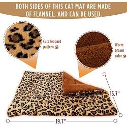 FLYSTAR Cat Bed Mat - Self Self Heating Warming Leopard Cute Cat Pad, Soft Flannel & Cotton, Support Machine Wash and Hand Wash, Comfortable Suitable for Small, Medium, Large Cats/Puppies