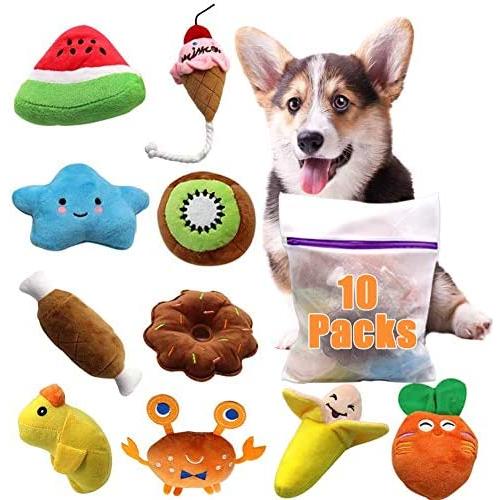 Barley Ears Squeaky Plush Dog Toy for Puppy, 10 PCs Small Durable Stuffed Chew Toys, Set Washable Dog Toys Bulk with a Laundry Bag, Puppy Teething Chew Toys for Small and Medium-Sized Dogs