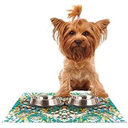 KESS InHouse Nikposium Summer Breeze Blue Teal Feeding Mat for Pet Bowl, 24 by 15-Inch