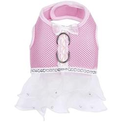 BUYITNOW Cute Pink Dog Dress Harness Pet Lace Mesh Vest Tutu Skirt with Bowknot for Small Dogs Girl