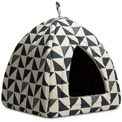 Hollypet Self-Warming 2 in 1 Foldable Comfortable Triangle Cat Bed Tent House, Gray