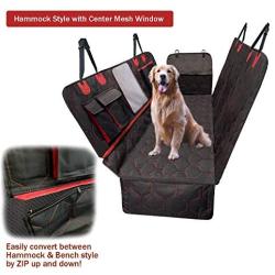 GAXCO Dog Car Seat Cover, Convertible Dog Hammock with Mesh Window for Back Seat, Waterproof Scratchproof Pet Back Seat Protector with 3 Storage Pockets, Durable Dog Seat Cover for Cars Trucks SUVs