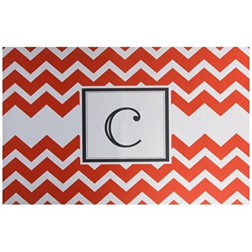 KESS InHouse Kess Original Monogram Chevron Red Letter C Feeding Mat for Pet Bowl, 24 by 15-Inch