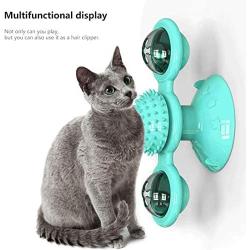 INZENYN Windmill Cat Toy Turntable Teasing Pet Toy Scratching Tickle Cats Hair Brush Funny Cat Toy (Blue)