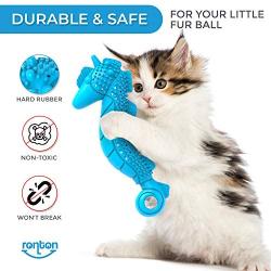 Ronton Cat Toothbrush Catnip Toy - Durable Hard Rubber - Cat Dental Care, Cat Interactive Toothbrush Chew Toy (1-Pack Blue)