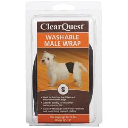 ClearQuest Washable Male Dog Wraps, Reusable, Leakproof Wetness Protection - Black