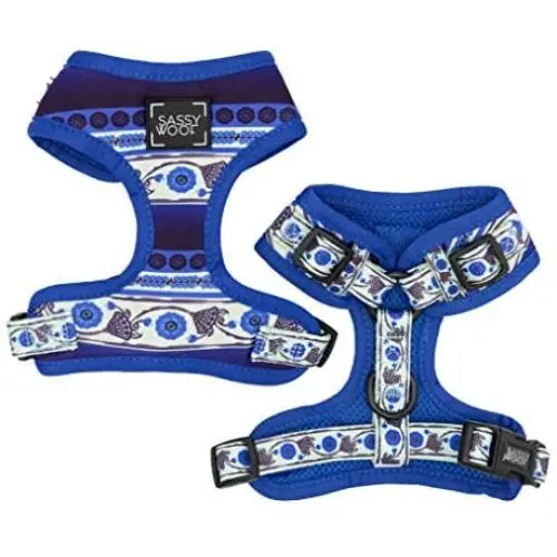 Sassy Woof Adjustable Dog Walking Harness for All Breeds - Modern and Stylish in Dotty, Deep Blue, and Palms – Sizes: X-Small, Small, Medium, and Large Sassy Woof Adjustable Dog Walking Harness for All Breeds - Modern and Stylish in Dotty, Deep Blue, and Palms – Sizes: X-Small, Small, Medium, and Large