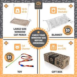 Cat Window Perch - Free Fleece Blanket and Toy – Extra Large and Sturdy – Holds Two Large Cats – Easy to Assemble!