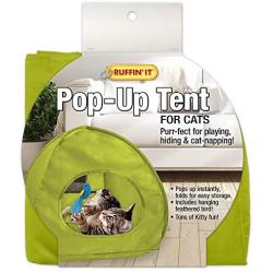 RUFFIN IT Pop Up Cat Tent with Cushion & Bird Swat Toy, Blue, Green & Orange Assorted