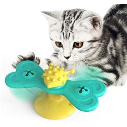 showall Windmill Cat Toy Turntable Teasing Interactive Cat Toys for Indoor Cats with Suction Cup Scratch Hair Brush Funny Kitten Toys