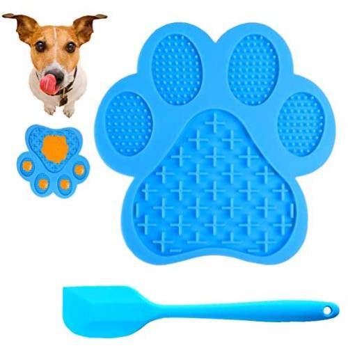 MAGICAL-ROLE Lick Mat for Dogs, Silicon Dog Lick Mat with One Silicone Shovel, Slow Feeder Dog Distraction Lick Pad with Strong Suction Dog Distraction Device for Pet Bathing, Grooming, Training（blue）