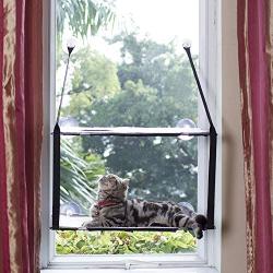 LIFIS Cat Window Perch Cat Window Bed Hammock Up to 55lb Can Be Installed on Small Window Soft Mats Stable Metal Frames Kitty Sunny Seat (Double layers, Grey) (Cat Face)
