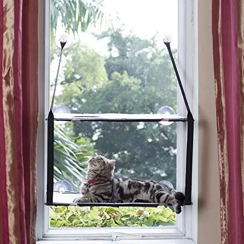 LIFIS Cat Window Perch Cat Window Bed Hammock Up to 55lb Can Be Installed on Small Window Soft Mats Stable Metal Frames Kitty Sunny Seat (Double layers, Grey) (Cat Face) LIFIS Cat Window Perch Cat Window Bed Hammock Up to 55lb Can Be Installed on Small Window Soft Mats Stable Metal Frames Kitty Sunny Seat (Double layers, Grey) (Cat Face)