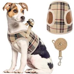 Soft Mesh Dog Harness with Leash Basic Plaid Padded Vest for Puppy