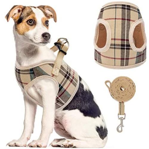 Soft Mesh Dog Harness with Leash Basic Plaid Padded Vest for Puppy