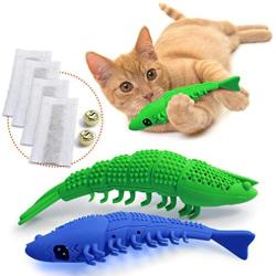 Ronton Cat Toothbrush Catnip Toy - Durable Hard Rubber - Cat Dental Care, Cat Interactive Toothbrush Chew Toy (2-Pack Green/Blue)