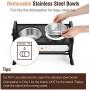 Lewondr Raised Pet Bowls for Dogs and Cats 4 Adjustable Height Stainless Steel Food and Water Bowls Pet Dish with Double Bowls Detachable Elevated Feeder Dishwasher Safe - Black
