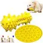 Squeak Dog Chew Toys + Slow Feeder Dog Lick Pad with 2 Squeakers/Natural Rubber/Dog Toothbrush Pet Toys Puppy Pet Training Treats Teething Toys (Yellow)