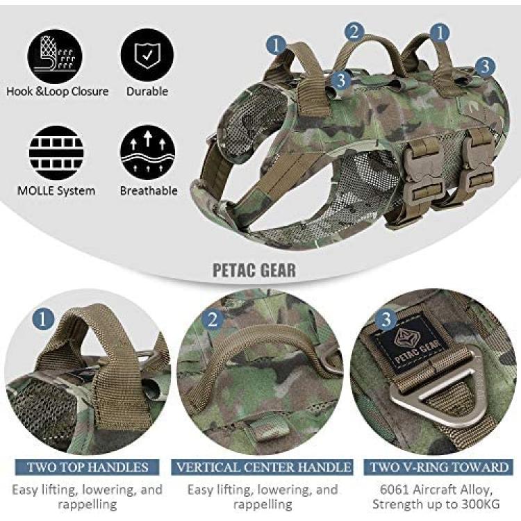  PETAC GEAR Tactical Dog Harness K9 Dog Training Vest Adjustable  Padded Police Service Dog Working MOLLE Vests for Large Medium Dogs Mals  GSD Lab… … : Pet Supplies