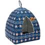 Hollypet Self-Warming 2 in 1 Foldable Comfortable Triangle Cat Bed Tent House, Blue Deer