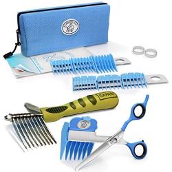 Scaredy Cut Silent Pet Grooming Kit for Dog, Cat and All Pet Grooming - A Quiet Alternative to Electric Clippers for Sensitive Pets (17pc RH + Dematting Comb, Blue)