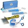 Scaredy Cut Silent Pet Grooming Kit for Dog, Cat and All Pet Grooming - A Quiet Alternative to Electric Clippers for Sensitive Pets (17pc RH + Dematting Comb, Blue)